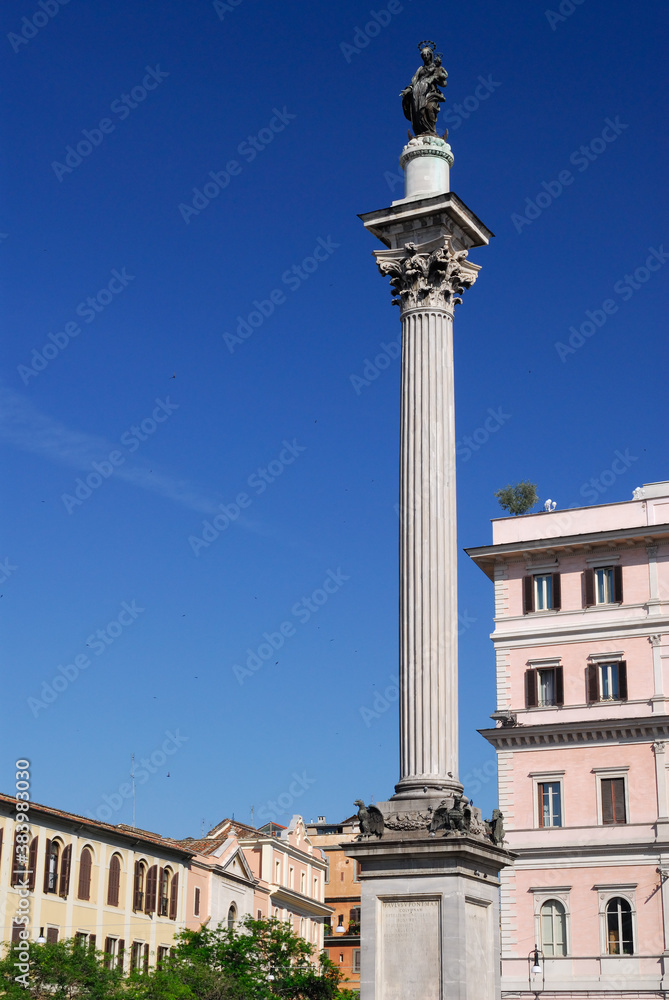 Vertical of Marian column in the Piazza at Santa Maria Maggiore Rome