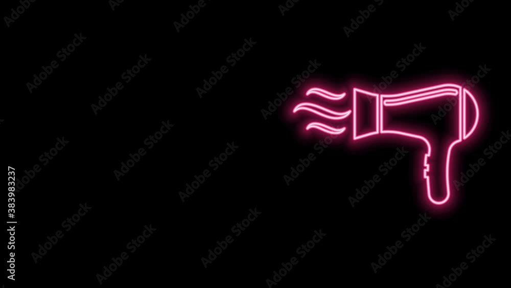 Glowing neon line Hair dryer icon isolated on black background. Hairdryer sign. Hair drying symbol. Blowing hot air. 4K Video motion graphic animation Glowing neon line Hair dryer icon isolated on black background. Hairdryer sign. Hair drying symbol. Blowing hot air. 4K Video motion graphic animation