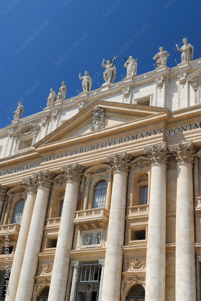 Vertical detail of entrance Facade of St Peters Basilica in Rome