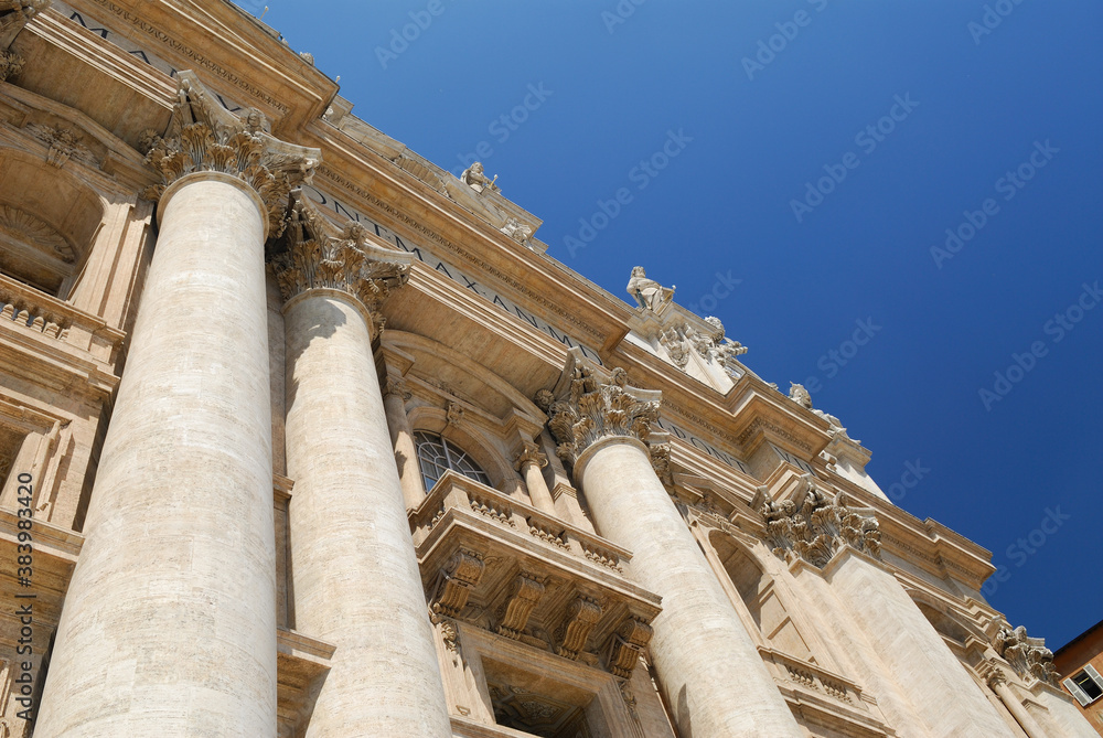 View straight up at facade of St Peters Basilica Rome View straight up at facade of St Peters Basilica Rome