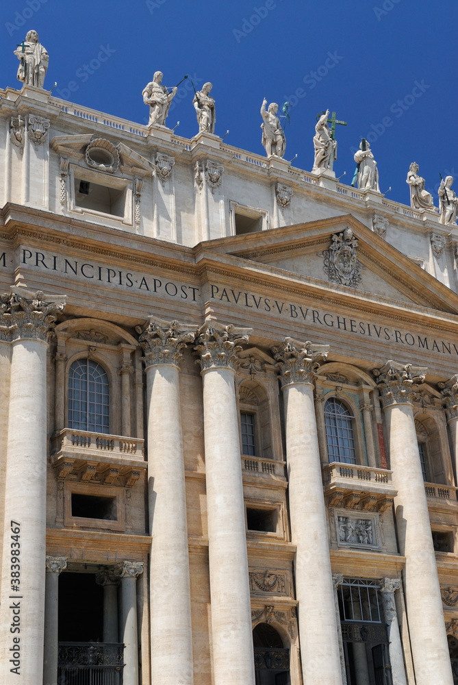 Vertical detail of Facade of St Peters Basilica in Rome