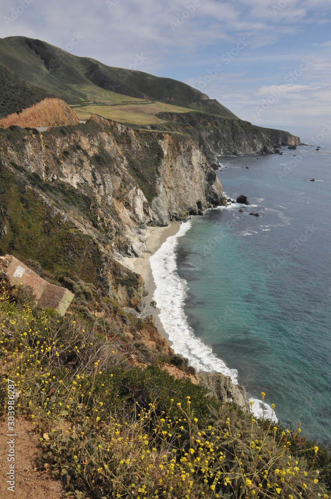 Vertical view of the rugged coast of Big Sur in California