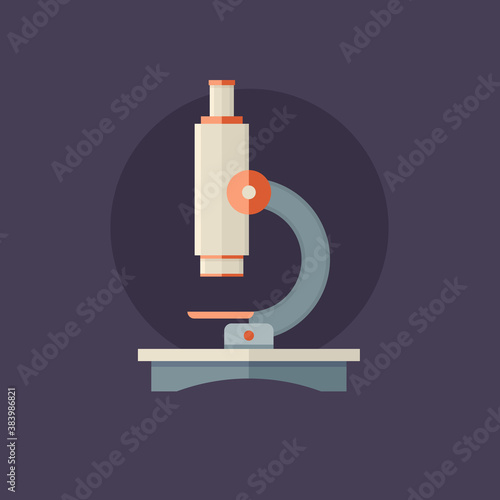 Microscope flat vector illustration. Equipment for scientific chemical and biological laboratories. A subject for school test experiments.