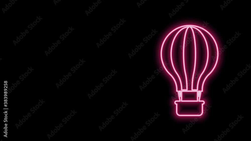 Glowing neon line Hot air balloon icon isolated on black background. Air transport for travel. 4K Video motion graphic animation Glowing neon line Hot air balloon icon isolated on black background. Air transport for travel. 4K Video motion graphic animation
