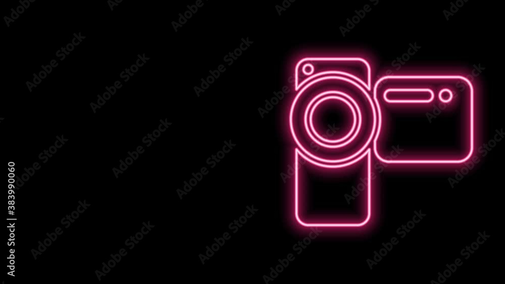 Glowing neon line Cinema camera icon isolated on black background. Video camera. Movie sign. Film projector. 4K Video motion graphic animation Glowing neon line Cinema camera icon isolated on black background. Video camera. Movie sign. Film projector. 4K Video motion graphic animation