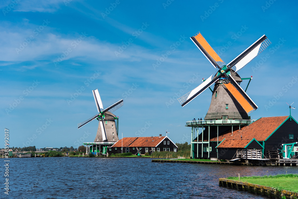 Windmills in the rural dutch country