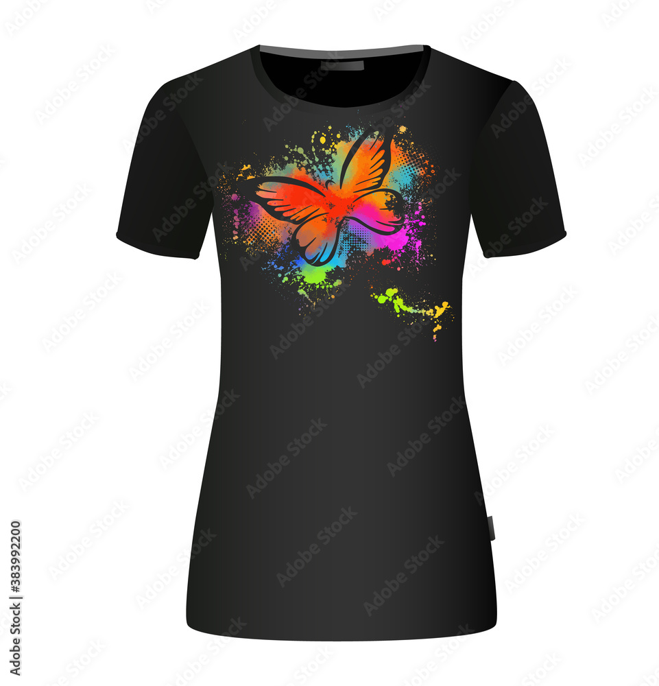 The abstract butterfly is multicolored. T-shirt print. Mixed media. Vector illustration The abstract butterfly is multicolored. T-shirt print. Mixed media. Vector illustration