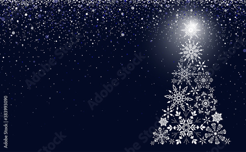 White snowflakes in the form of a christmas tree vector image background Navy blue
