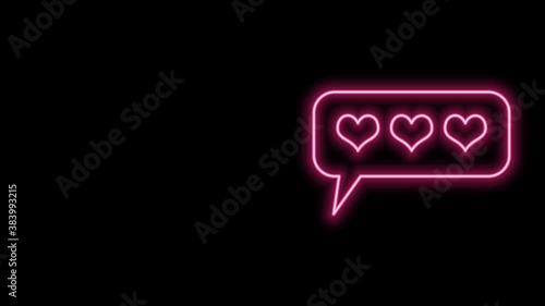 Glowing neon line Like and heart icon isolated on black background. Counter Notification Icon. Follower Insta. 4K Video motion graphic animation