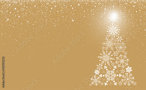 White snowflakes in the form of a christmas tree vector image background Gold
