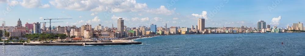 Havana, Cuba-07, 2016. Panoramic view of the historical old Havana city with famous buildings, colonial style architecture, 16th century stone fortress and Malecon Avenue on October 07, 2016 