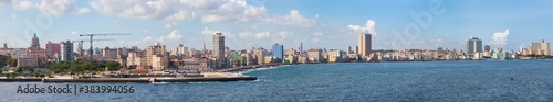 Havana  Cuba-07  2016. Panoramic view of the historical old Havana city with famous buildings  colonial style architecture  16th century stone fortress and Malecon Avenue on October 07  2016 