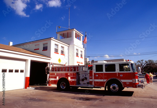 Photography Red Fire Engine and Station