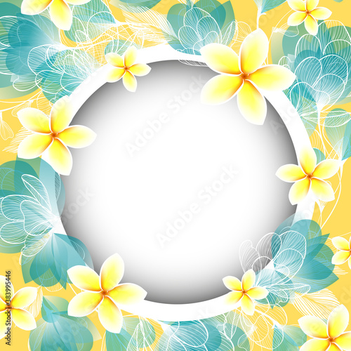 Round frame with delicate blue and yellow flowers. Vector illustration © Мария Неноглядова
