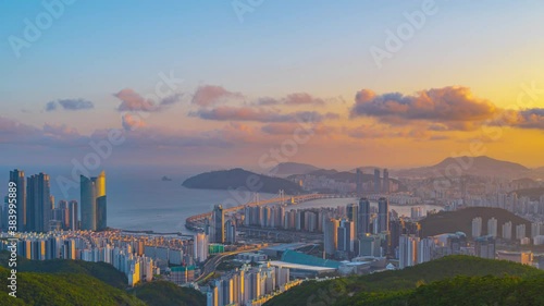  South Korea landscapes during sunset at Busan city  with Gwangalli Beach and Gwangan Bridge. or Diamond Bridge.of South Korea best landmark in busan city,South Korea.