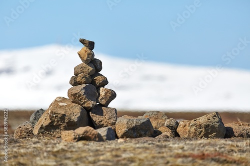 Stone cairns erected in Iceland photo