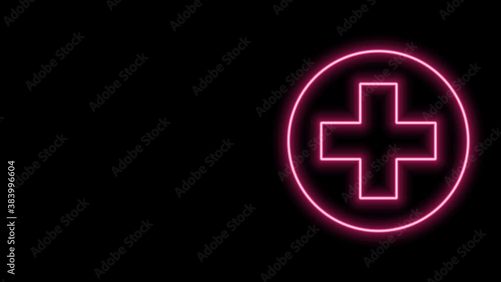 Glowing neon line Medical cross in circle icon isolated on black background. First aid medical symbol. 4K Video motion graphic animation Glowing neon line Medical cross in circle icon isolated on black background. First aid medical symbol. 4K Video motion graphic animation