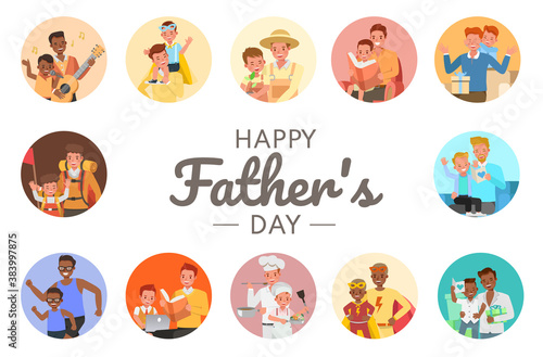 Set of Happy father and son character vector design for father's Day concept. Presentation in various action with emotions, running, standing and walking. no2