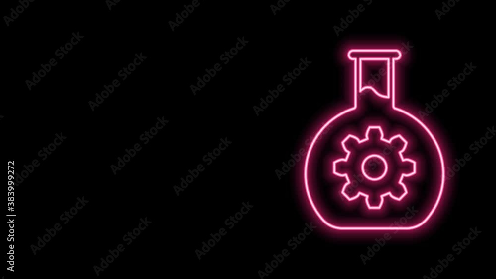 Glowing neon line Bioengineering icon isolated on black background. Element of genetics and bioengineering icon. Biology, molecule, chemical icon. 4K Video motion graphic animation