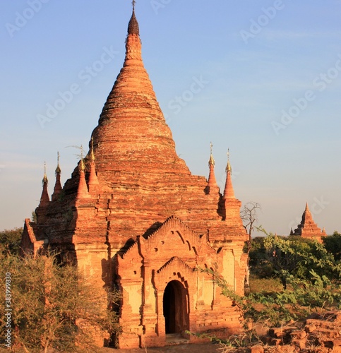 Ruins of an old Pagoda at sunset in Bagan  Myanmar