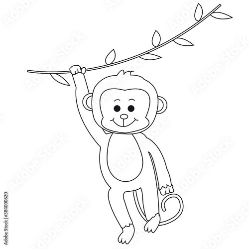 monkey cartoon outline coloring book for kid
