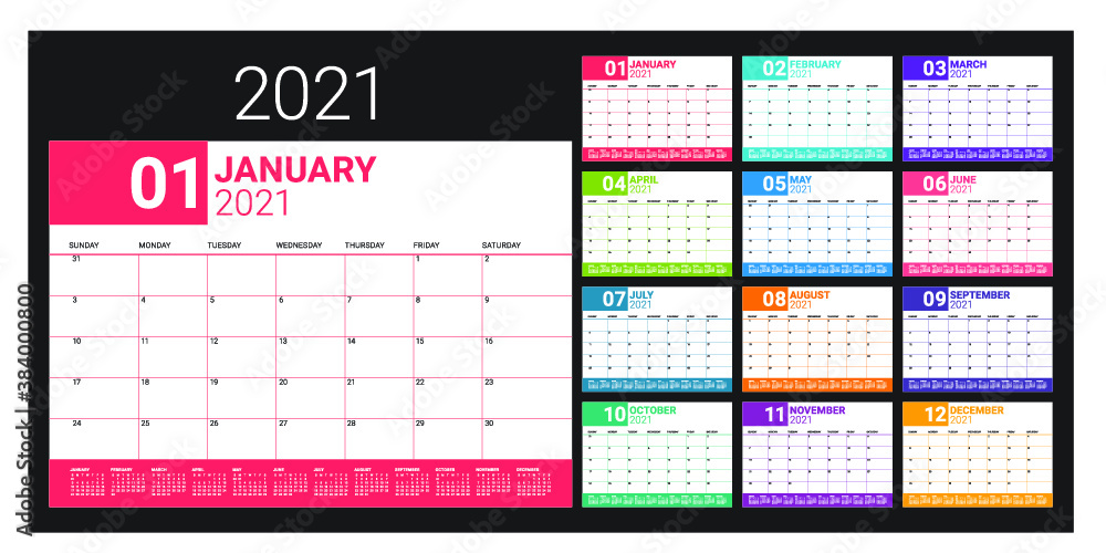 Year 2021 desk calendar vector illustration, simple and clean design.
Year 2021 desk calendar vector illustration, simple and clean design.