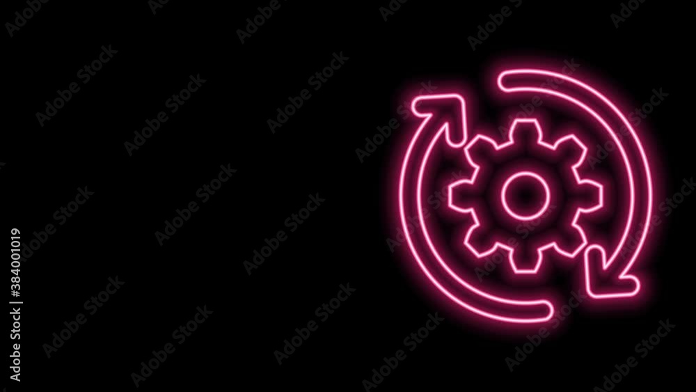 Glowing neon line Gear and arrows as workflow concept icon isolated on black background. Gear reload sign. 4K Video motion graphic animation Glowing neon line Gear and arrows as workflow concept icon isolated on black background. Gear reload sign. 4K Video motion graphic animation