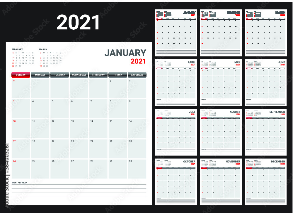 Year 2021 desk calendar vector illustration, simple and clean design.
Year 2021 desk calendar vector illustration, simple and clean design.