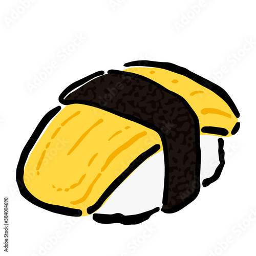 Illustration of Tamago Sushi: Illustration like woodblock print