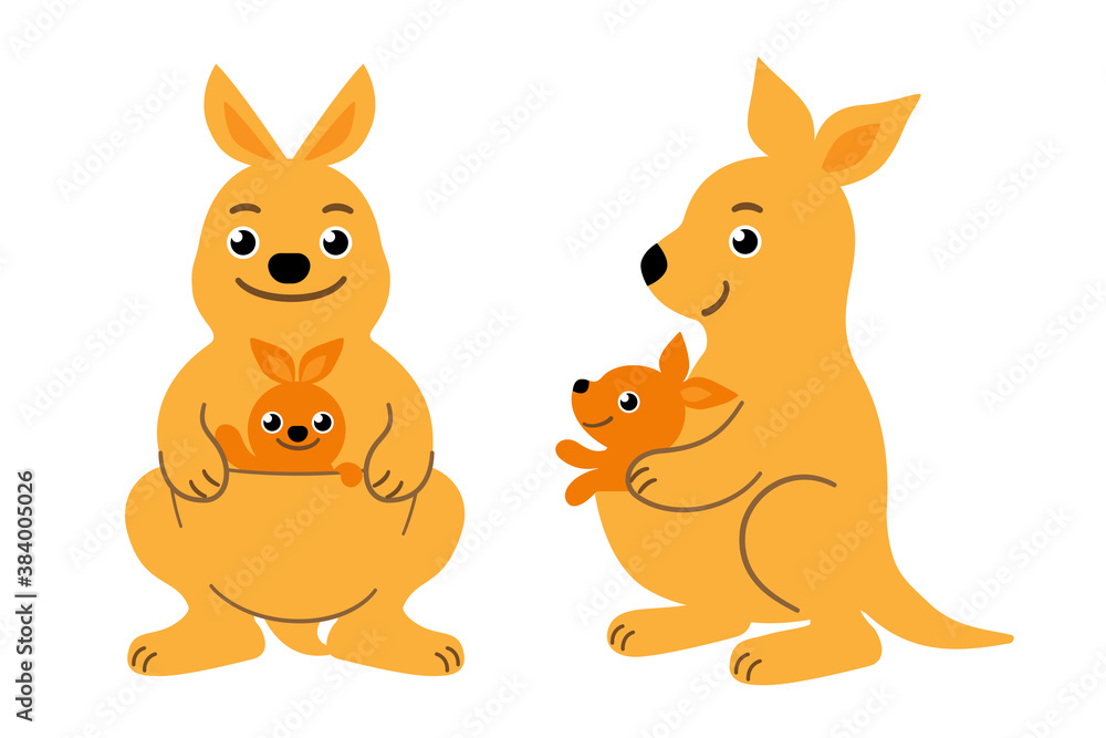 カンガルー 親子 イラスト素材セット カンガルー 親子 イラスト素材セット