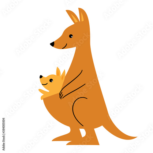 カンガルー　親子　横向き　イラスト素材