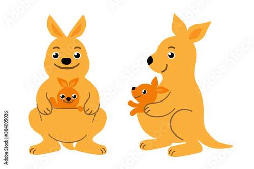 カンガルー　親子　イラスト素材セット