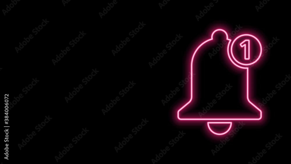 Glowing neon line Bell icon isolated on black background. New Notification icon. New message icon. 4K Video motion graphic animation Glowing neon line Bell icon isolated on black background. New Notification icon. New message icon. 4K Video motion graphic animation