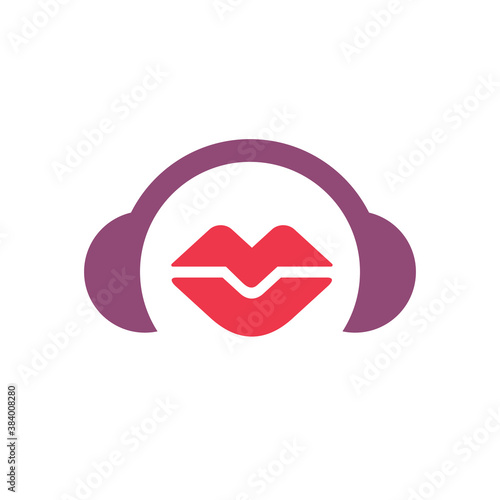 Lips and headset logo icon design, best podcasts for women, female podcast symbol - Vector
