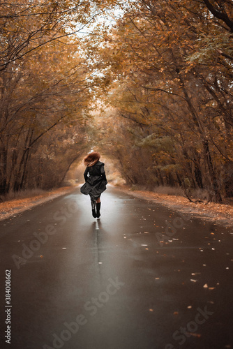 Wallpaper Mural girl in black rubber boots in autumn Torontodigital.ca