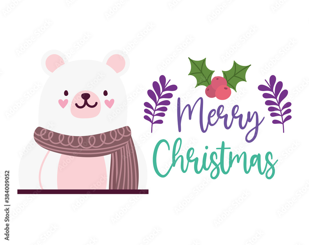 merry christmas, cute bear with scarf card for greeting merry christmas, cute bear with scarf card for greeting