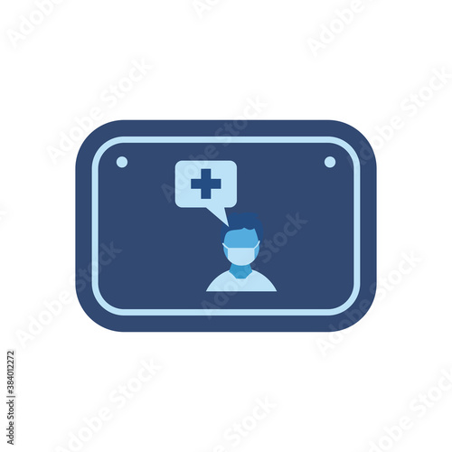 man with mask and bubble in road sign flat style icon vector design