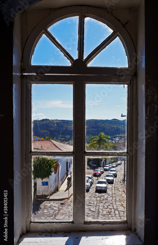 Semicircular window with view of Diamantina city  Minas Gerais  Brazil