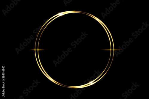 Obraz na płótnie Glowing gold circle ring with light effect on black backdrop, abstract background w salonie