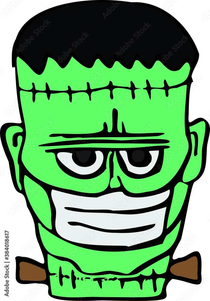 A Halloween 2020 themed hand drawn vector showing Frankenstein wearing ...