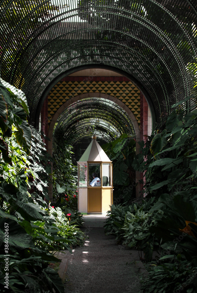 Arches of the entrance to the botanical garden of Puerto de La Cruz in Tenerife (Canary Islands)