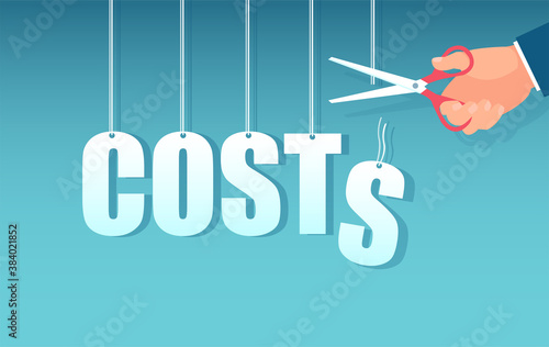 Vector of a businessman with scissors cutting business costs