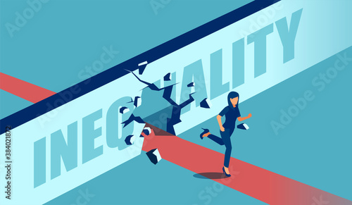 Vector of a strong motivated business woman breaking the wall of inequality