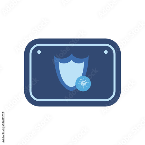 covid 19 virus with shield in road sign flat style icon vector design