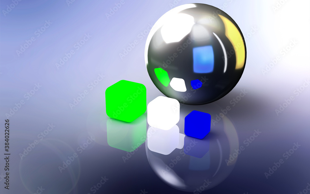 3D Illustration of a Sphere and Blocks 3D Illustration of a Sphere and Blocks