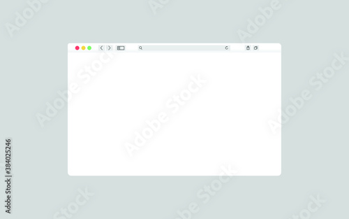 Modern browser window design isolated on dark grey background. Web window screen mockup. Internet empty page concept without shadow. Vector illustration