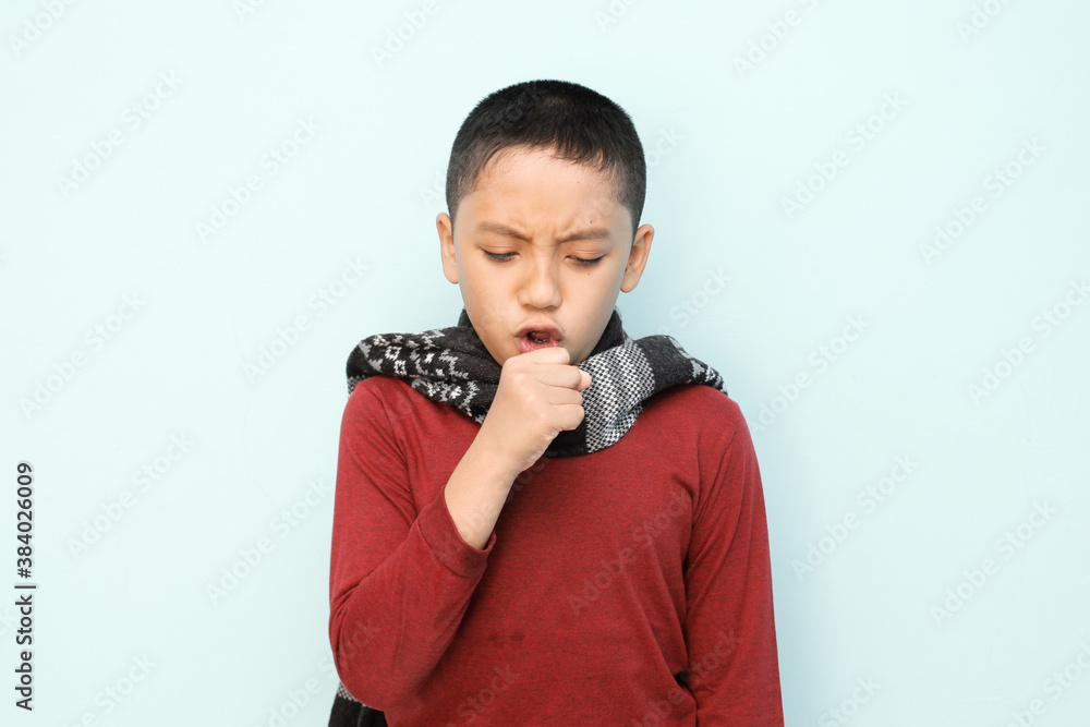 Children suffer from flu, fever headache and cough stock photo, isolated on white background Children suffer from flu, fever headache and cough stock photo, isolated on white background