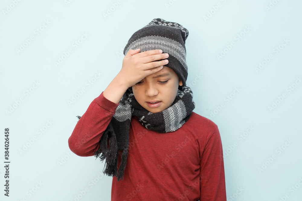 Children suffer from flu, fever headache and cough stock photo, isolated on white background Children suffer from flu, fever headache and cough stock photo, isolated on white background