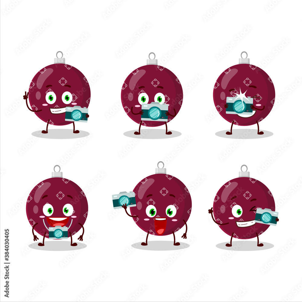 Photographer profession emoticon with christmas ball dark purple cartoon character Photographer profession emoticon with christmas ball dark purple cartoon character