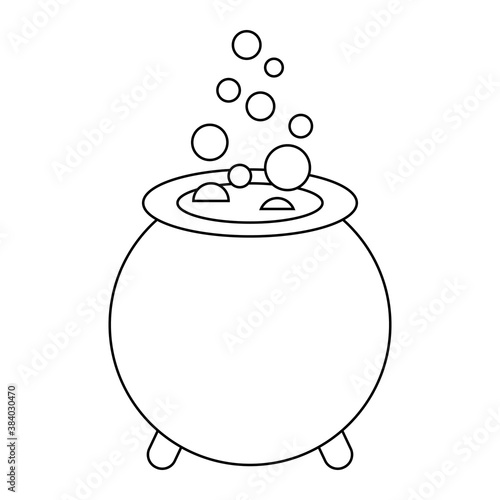 Simple illustration of witches cauldron with boiling magic potion
